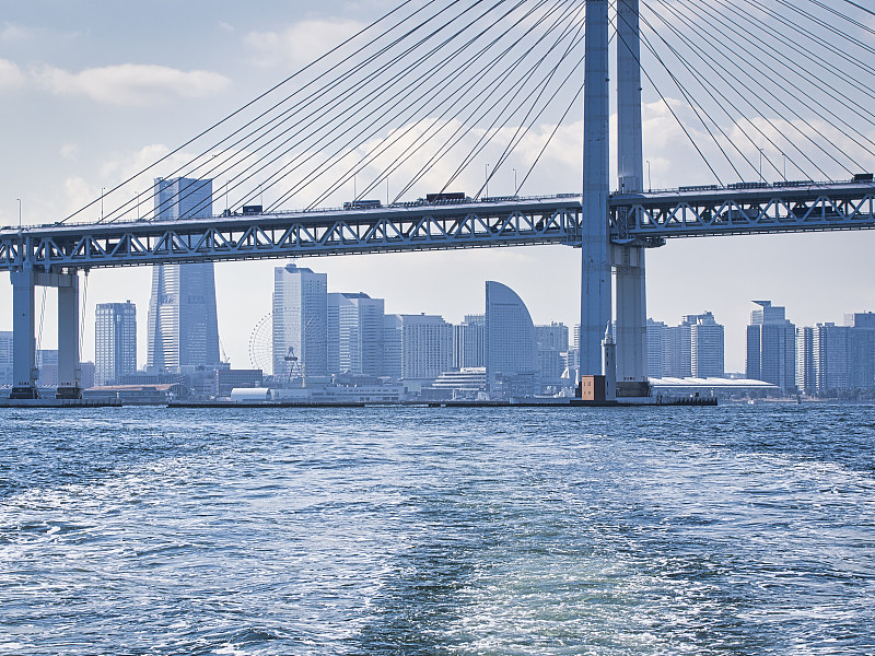 横滨大桥上的横滨天际线图片下载