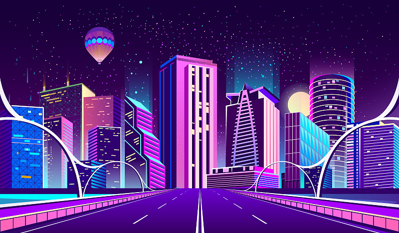 背景与夜晚的城市霓虹灯图片素材