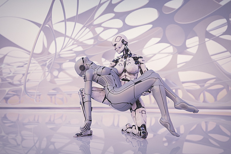 女机器人抱着女半机械人图片下载