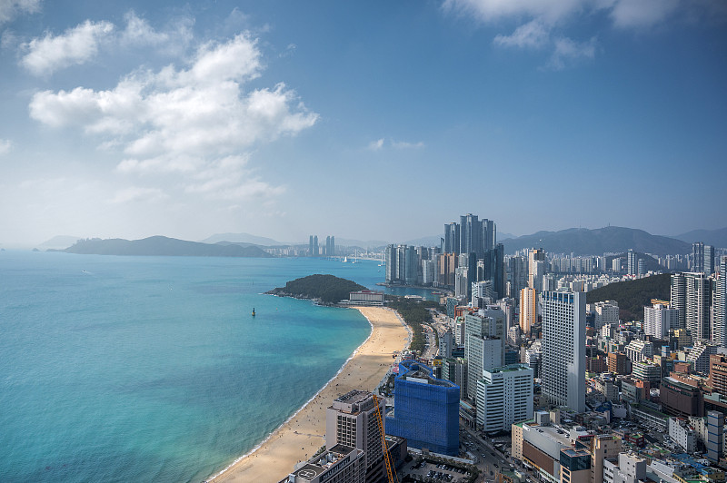 韩国釜山海云台海滩的顶角视图图片素材