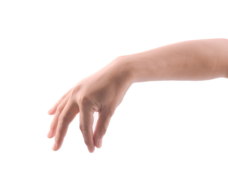 这个女人的手在白色背景上显示一个孤立的手势图片素材