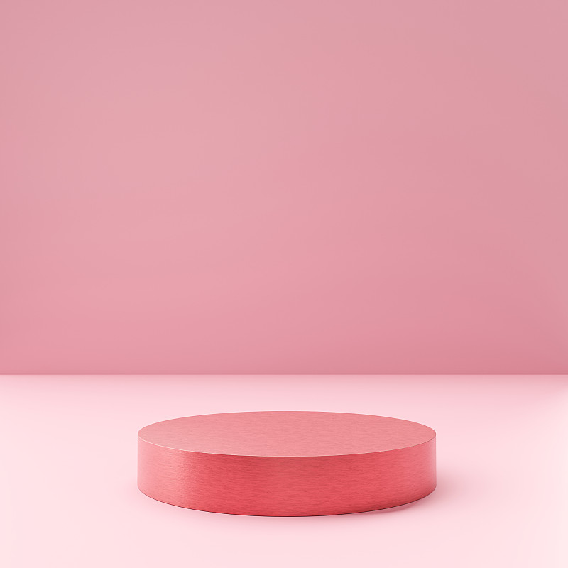粉红色的产品展示或展示台座在简单的背景与圆筒立场的概念。粉色工作室讲台或平台产品模板。3 d渲染。图片素材