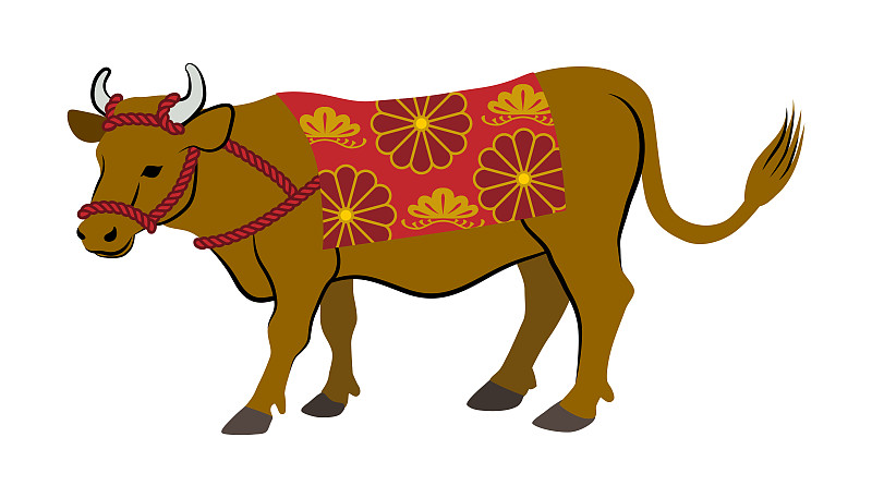 装饰棕牛穿日本传统服饰-侧面观图片下载