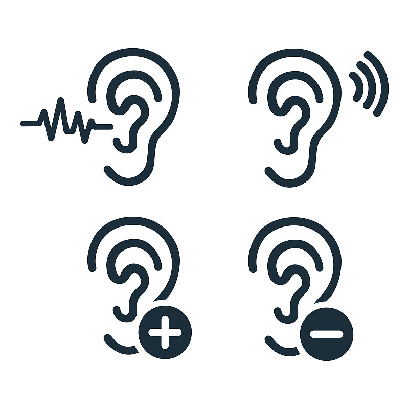 耳朵听力图标设置矢量插图图片下载