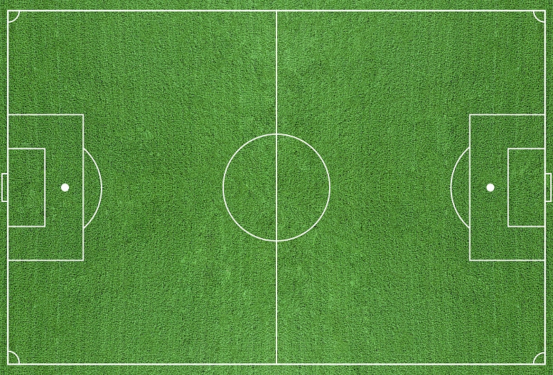 插图，一个大的绿色草地足球场的俯视图。图片下载