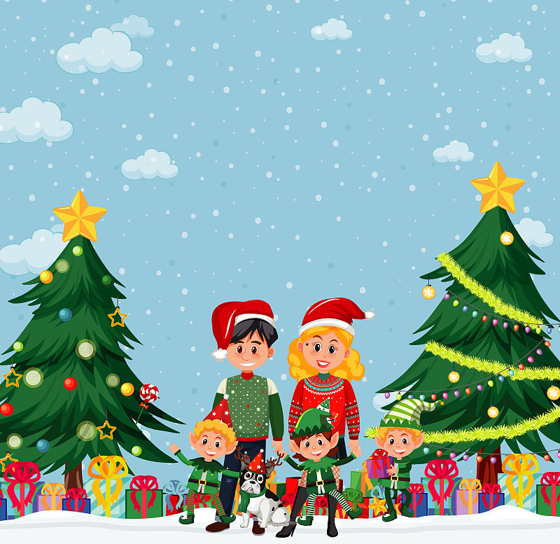 家人在圣诞节和圣诞树图片下载