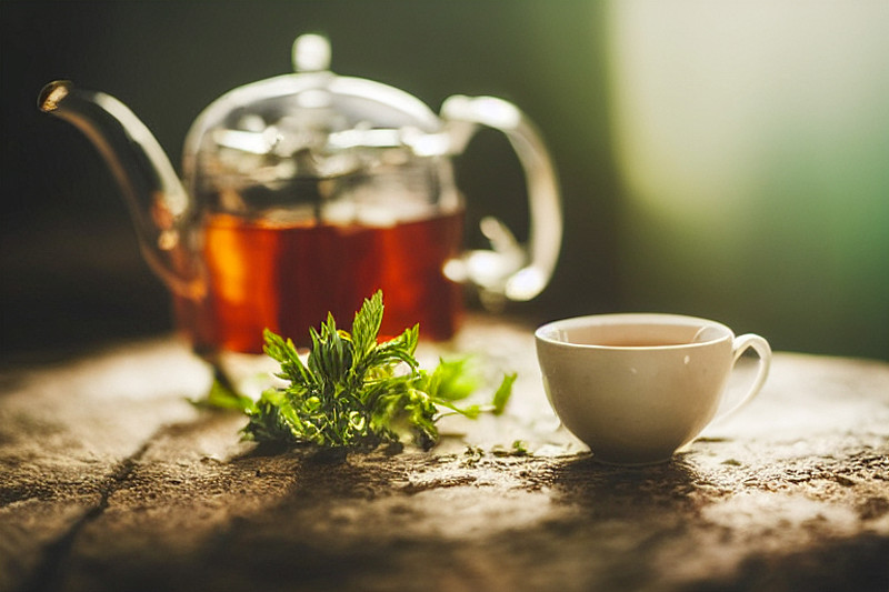 草本茶热健康饮品一杯杯，绿茶清香，富含维生素和微量元素，乡土风情图片下载
