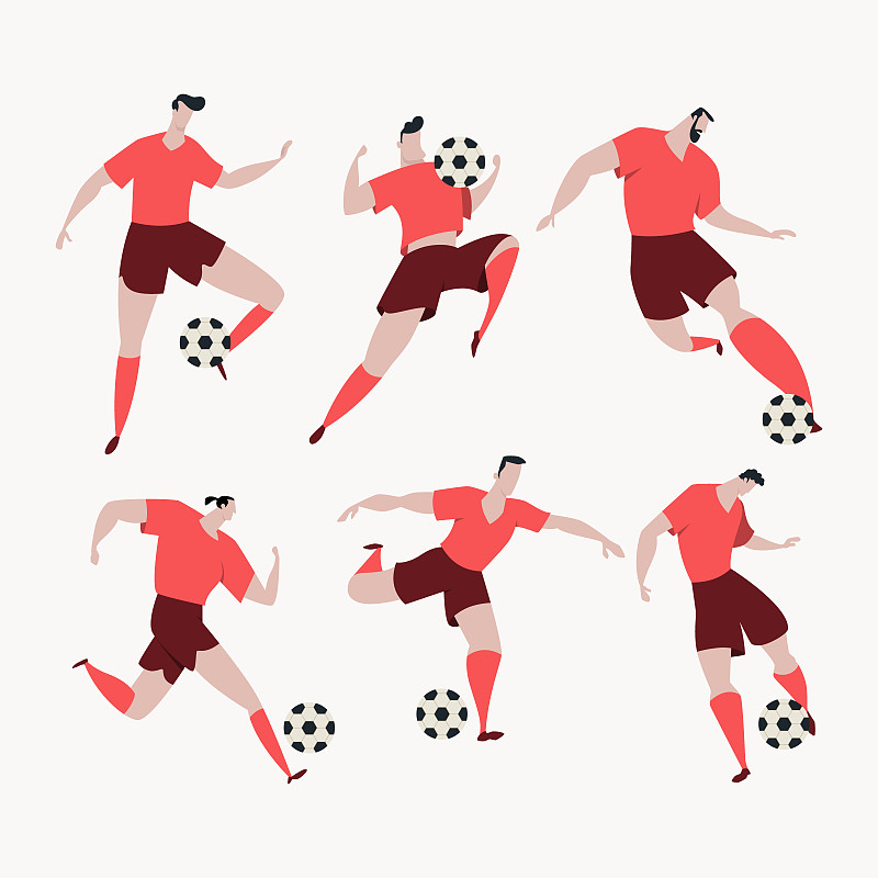 平面设计足球运动员集矢量插画。下载