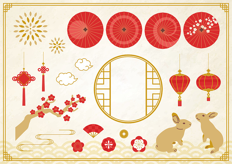中国风格的新年插画和背景下载