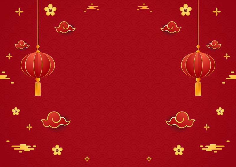 2023年春节快乐。中国新年旗帜与圈显示产品。贺卡。中国框架，红色背景灯笼。图片下载