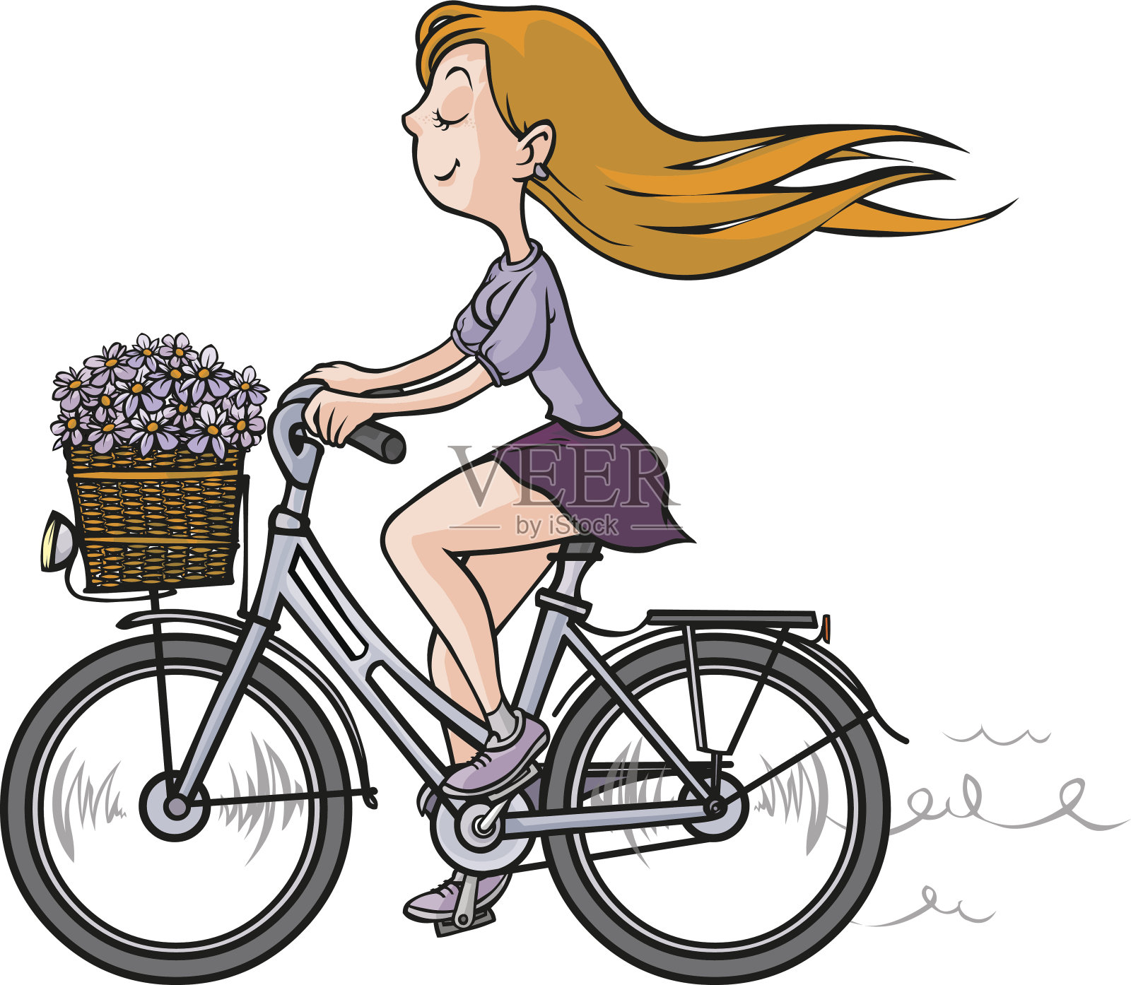 骑自行车的浪漫女孩。设计元素图片