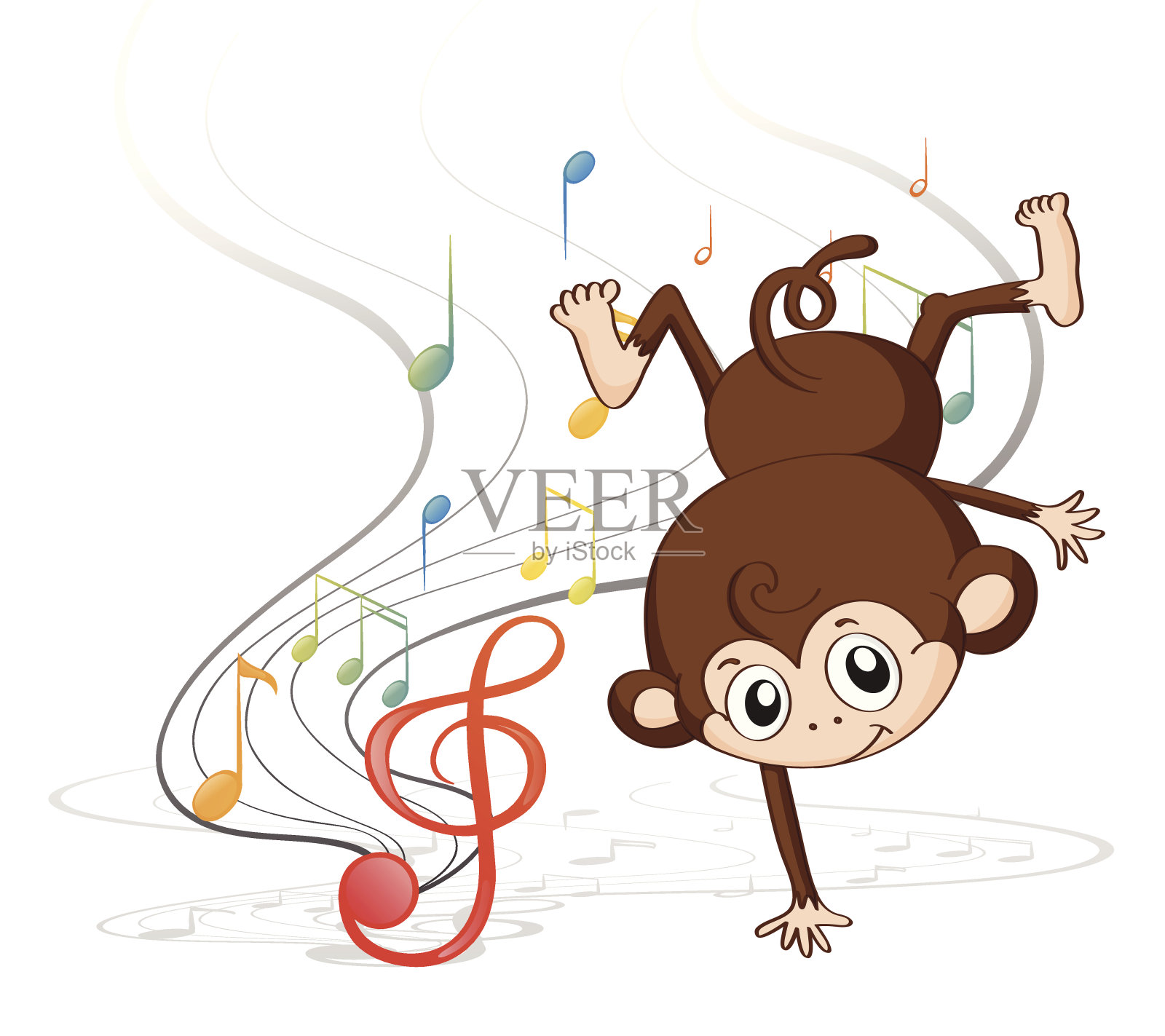猴子随着音符跳舞插画图片素材