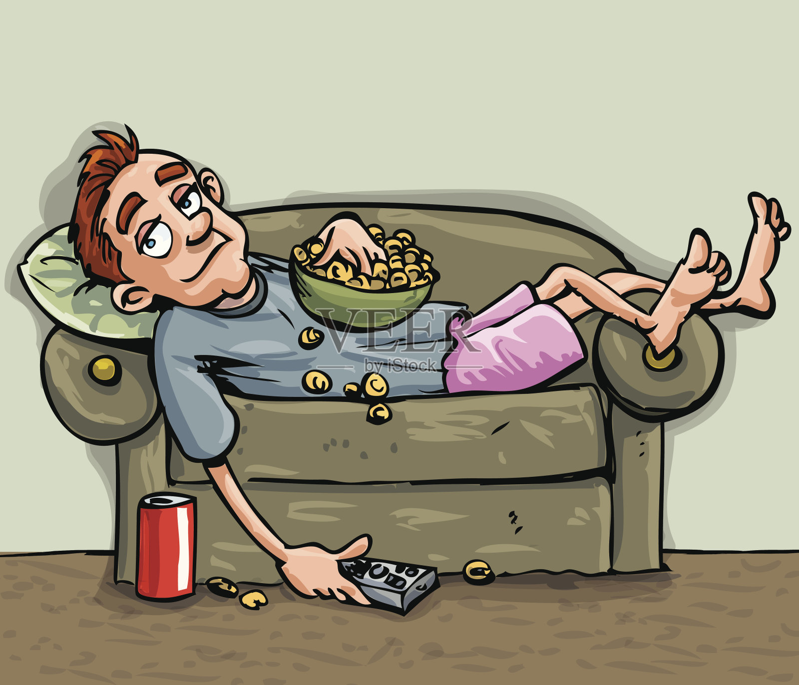 卡通少年懒洋洋地躺在沙发上插画图片素材