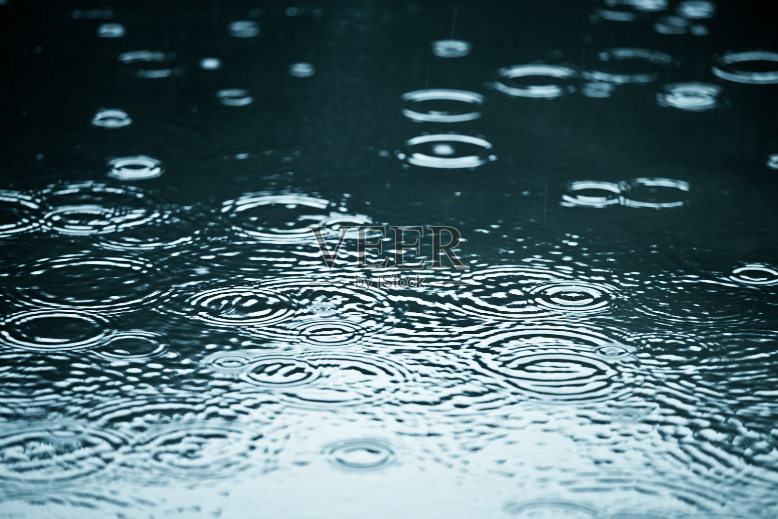 一个水坑的特写与雨滴涟漪照片摄影图片