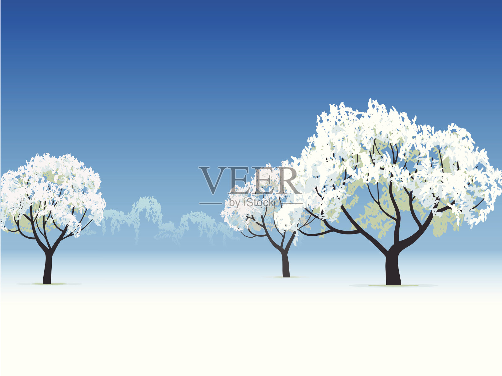 冰冻的树被雪覆盖插画图片素材
