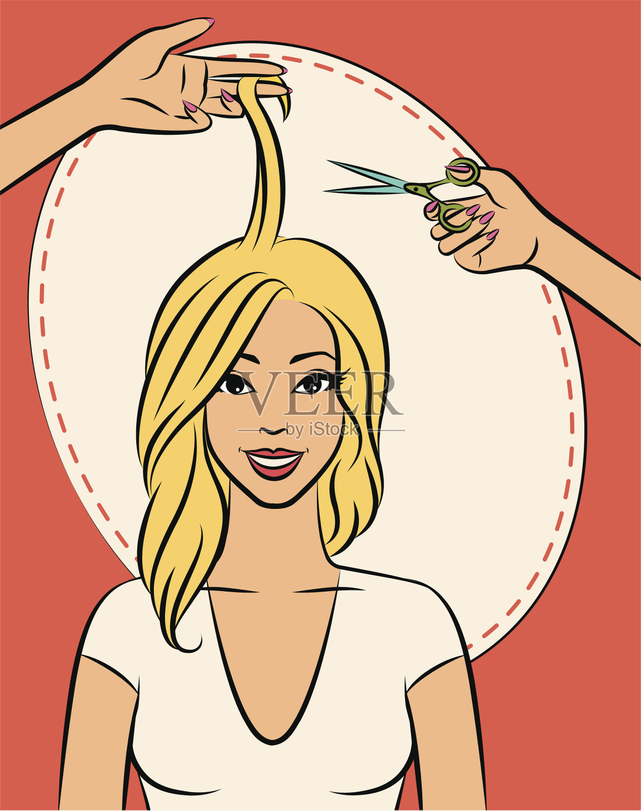 在美容院做头发的女人。向量插画图片素材