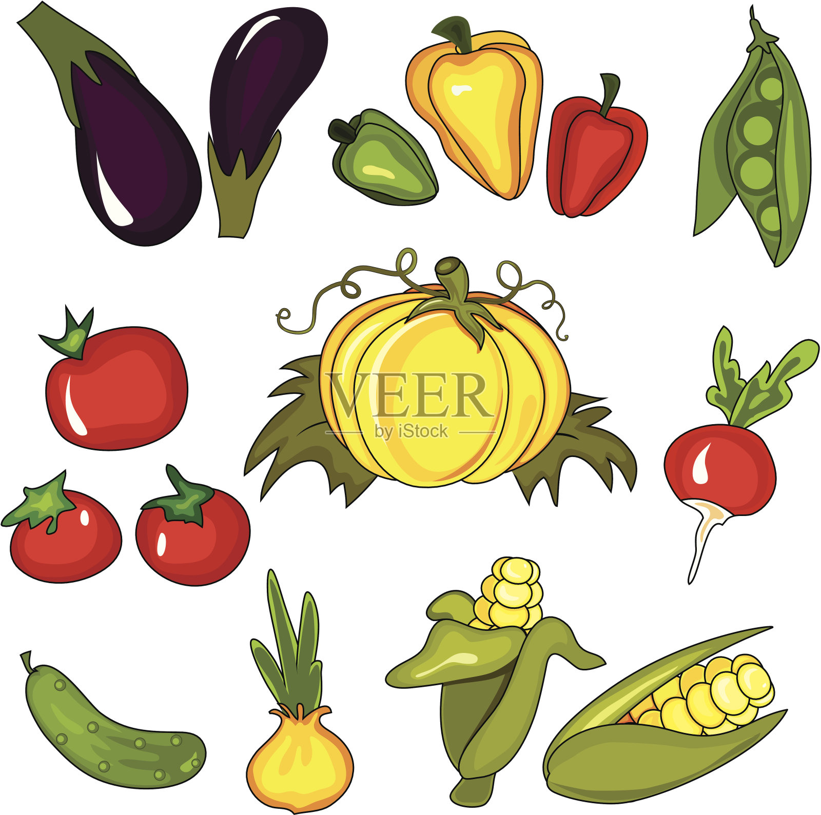 不同蔬菜的组合插画图片素材