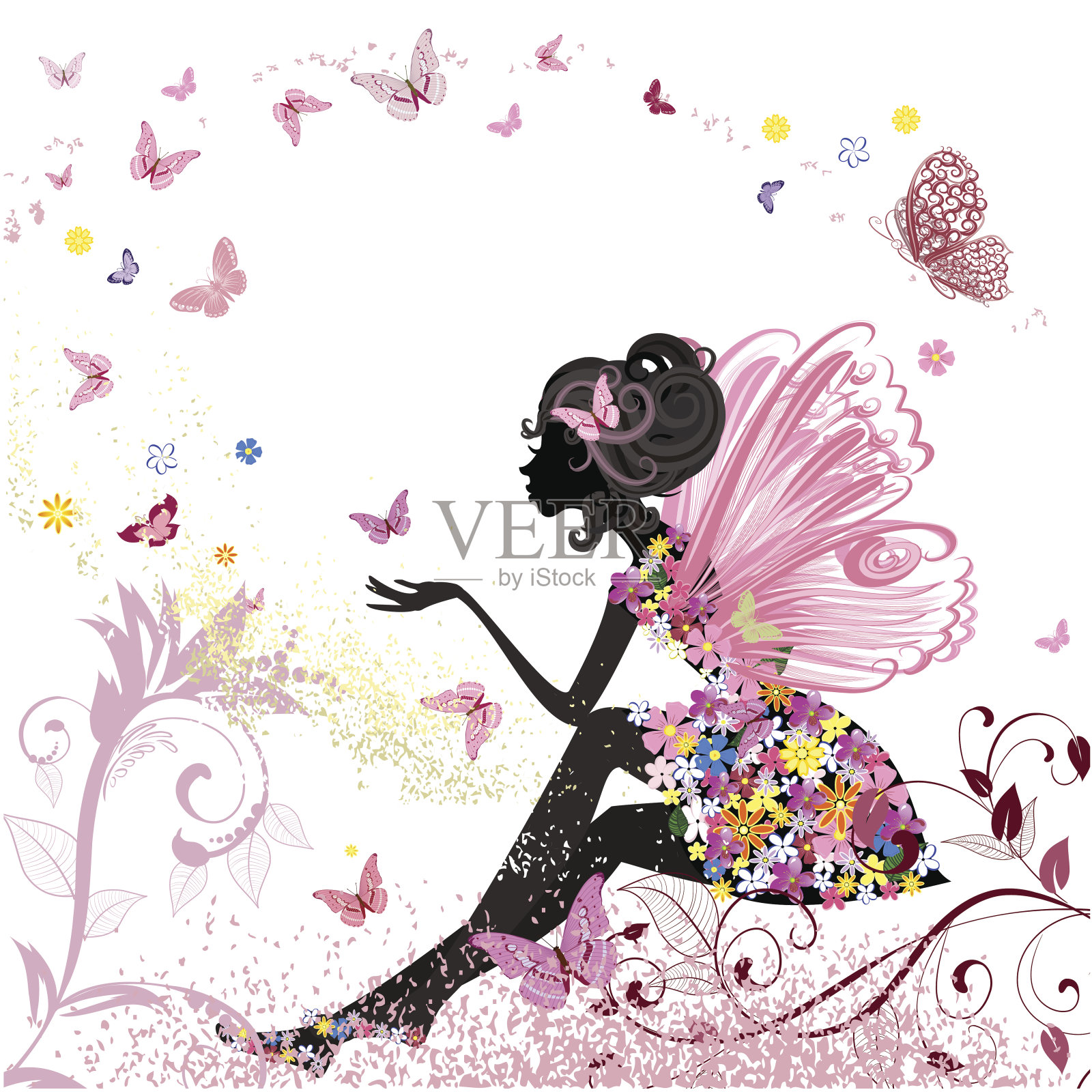 花仙在蝴蝶的环境里插画图片素材