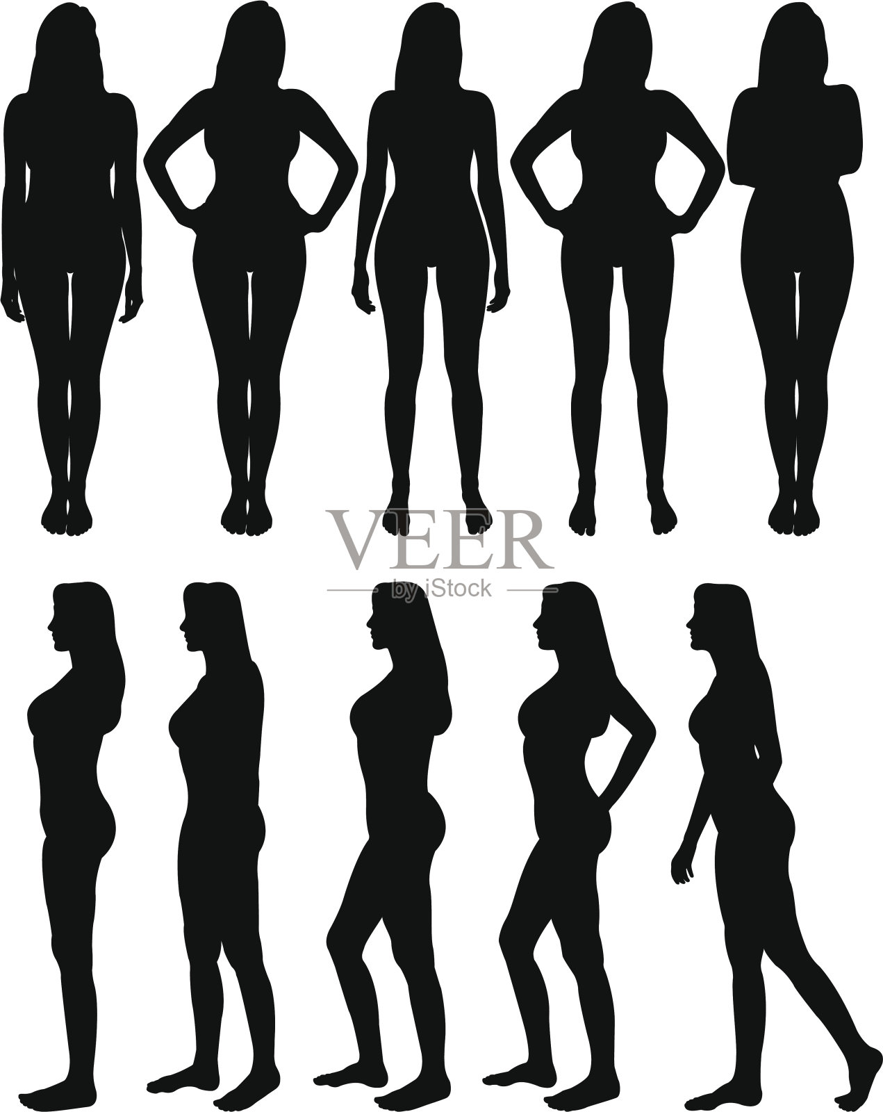 剪影美丽的女人身体与不同的姿势插画图片素材