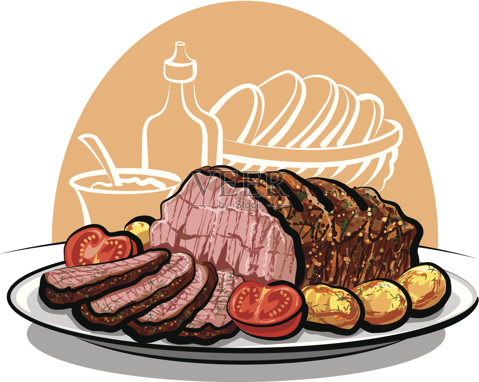 烤土豆牛肉插画图片素材