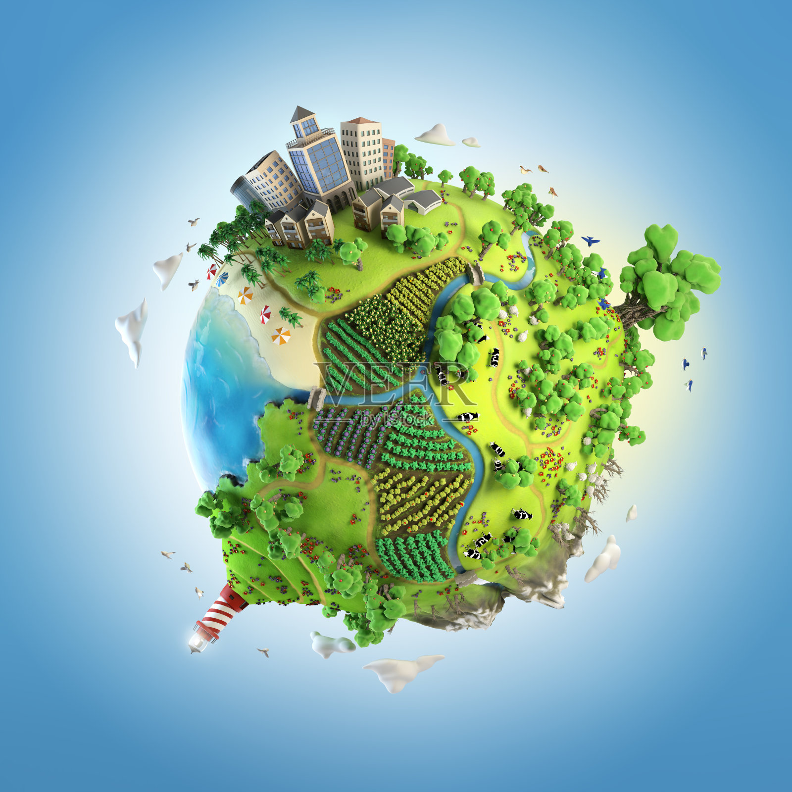 地球村田园般的绿色世界概念插画图片素材