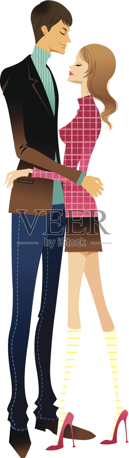 年轻夫妇拥抱插画图片素材