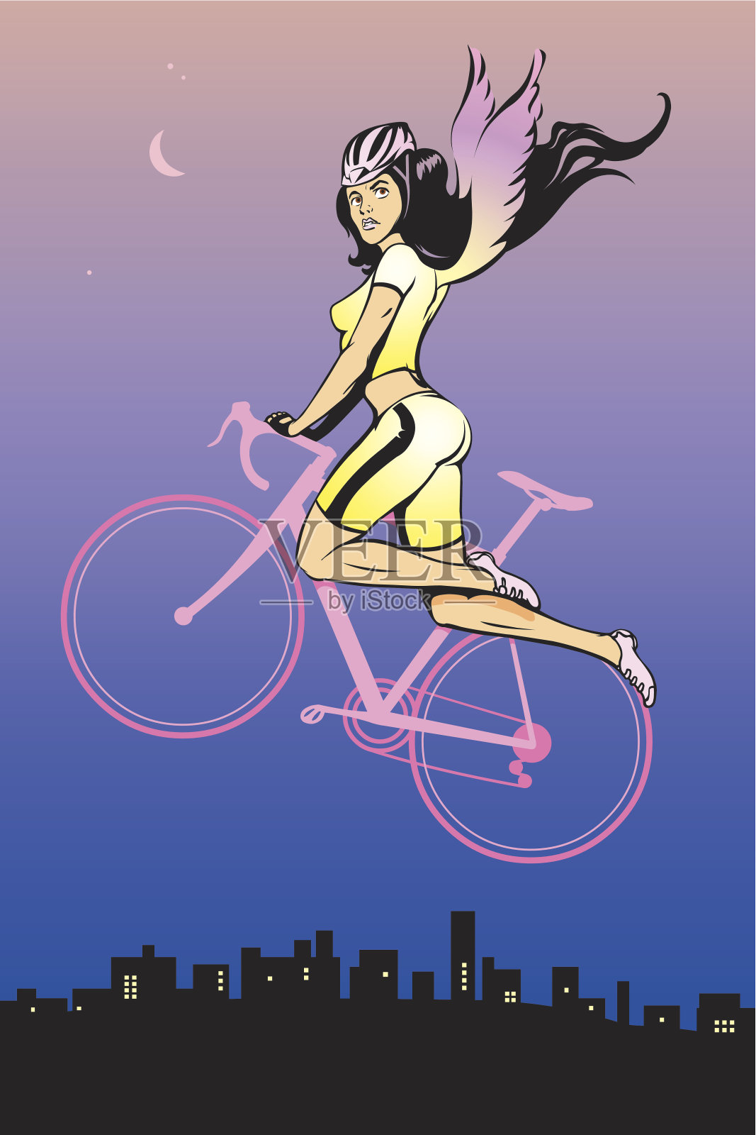 自行车上的女孩插画图片素材