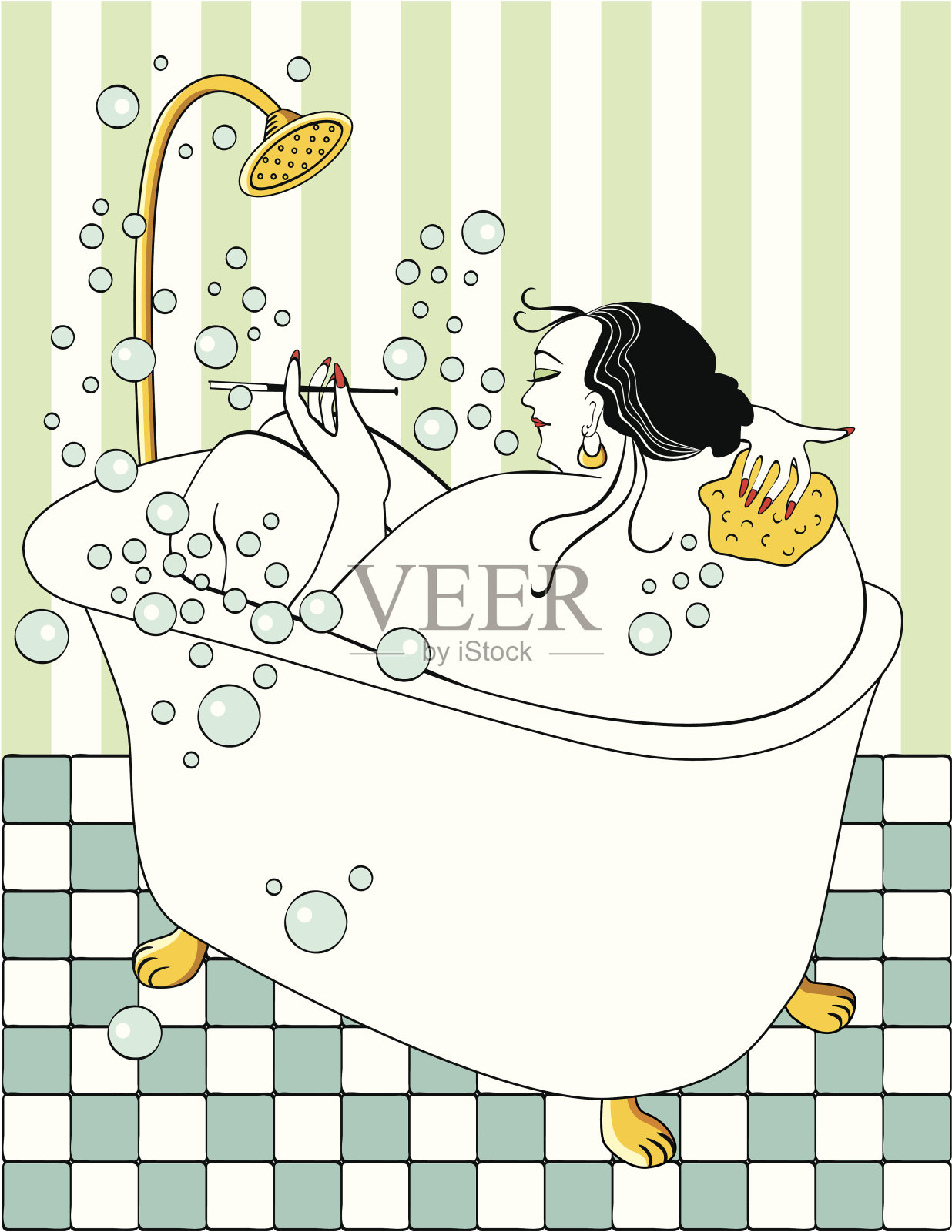女人洗澡的插画图片素材