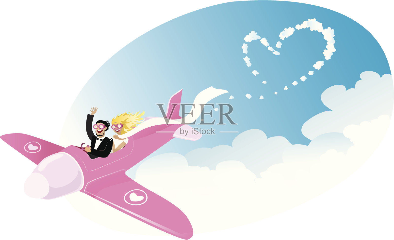 新婚夫妇在飞机插画图片素材