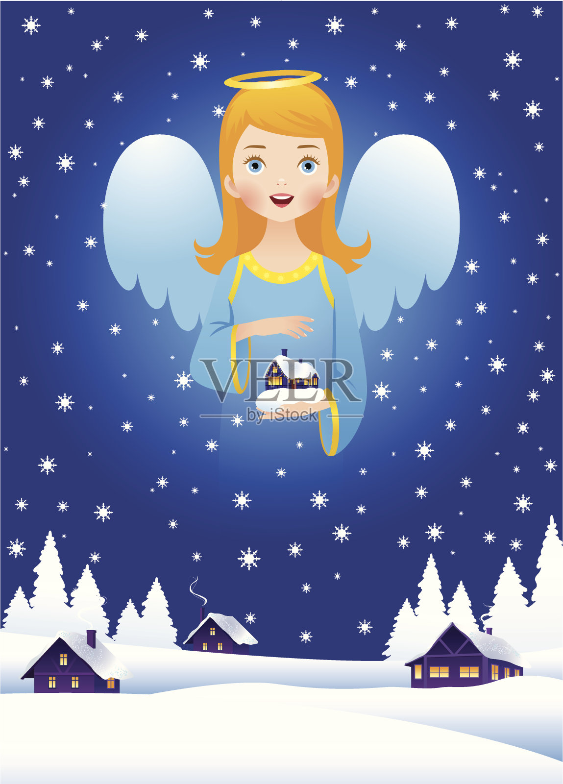 圣诞天使在天空插画图片素材