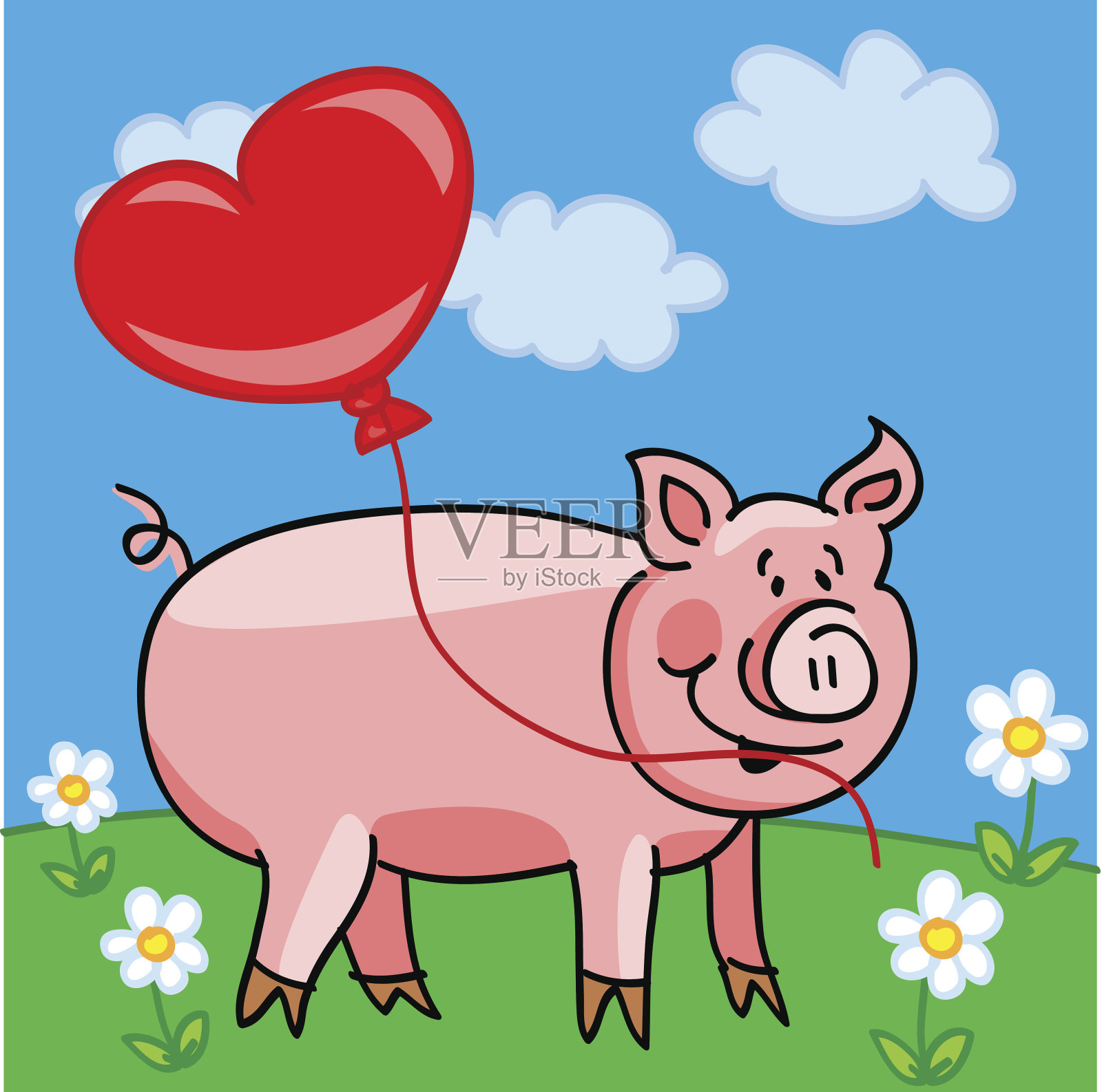 带心形气球的小猪卡通设计元素图片