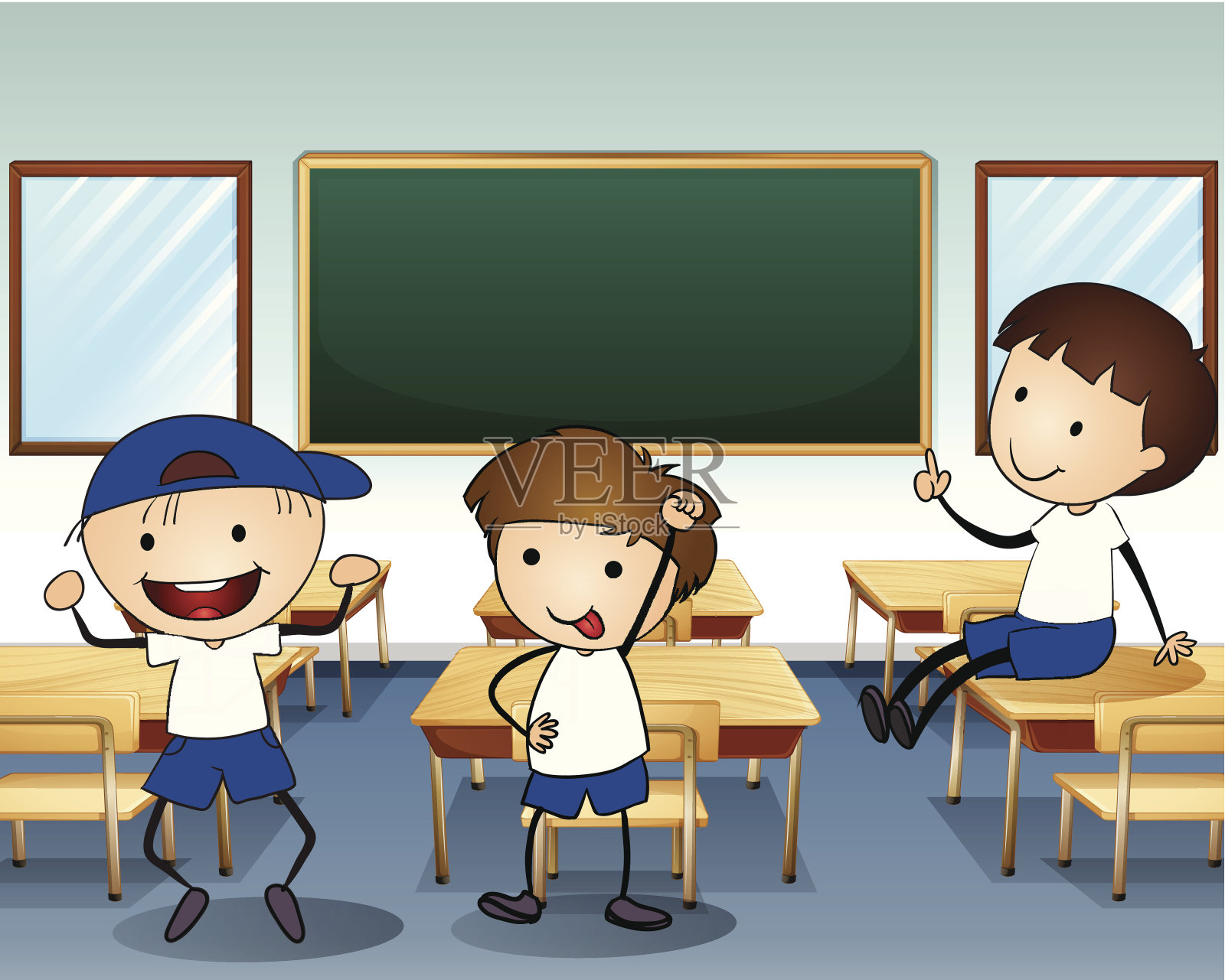 三个男孩在教室里大笑插画图片素材