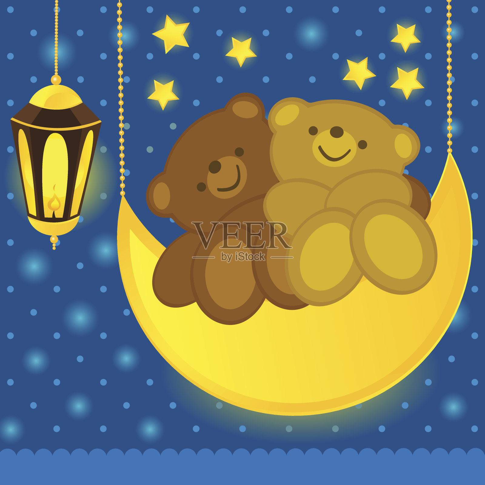 月亮上的爱情熊插画图片素材