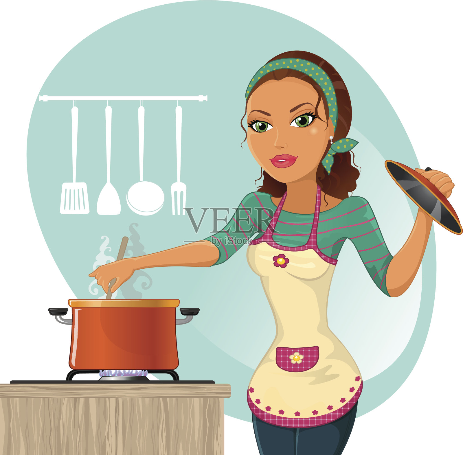 女人做饭插画图片素材