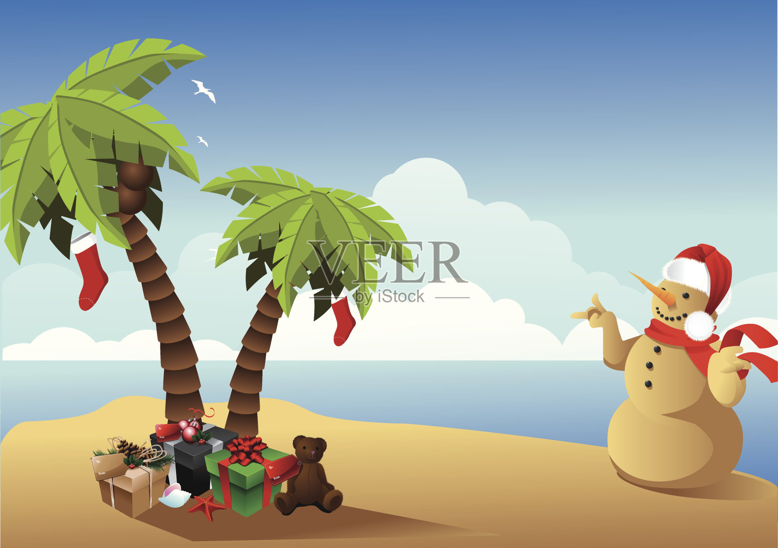 热带圣诞背景。插画图片素材