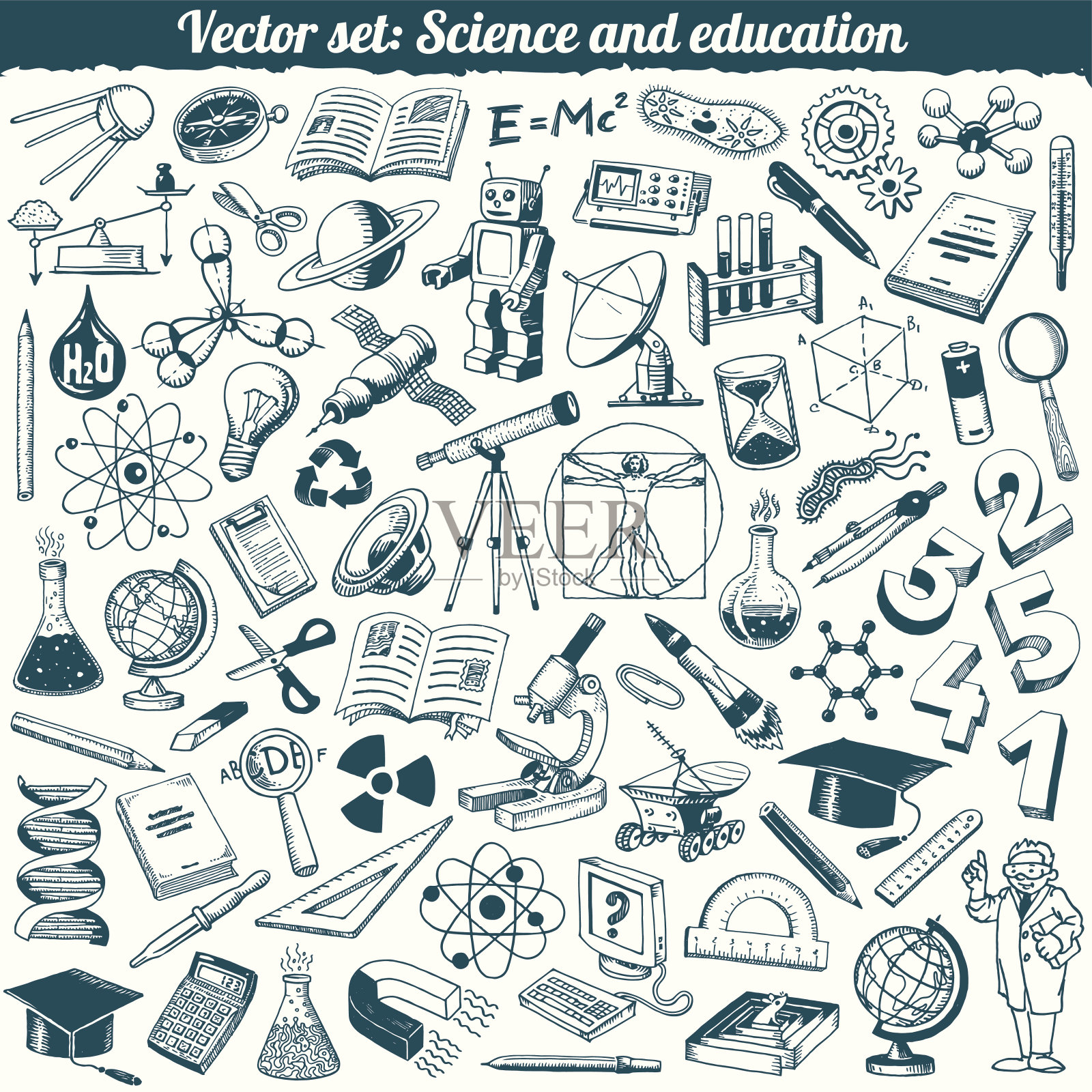 科学和教育涂鸦图标向量集插画图片素材