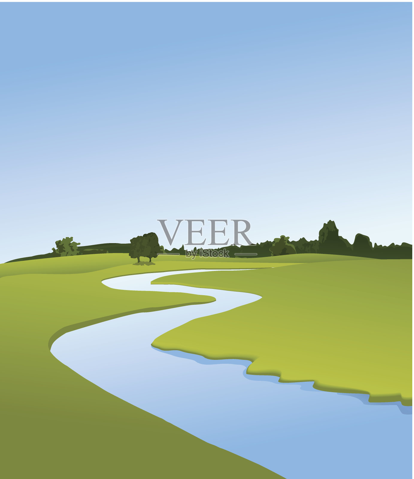 乡村景观与河流插画图片素材