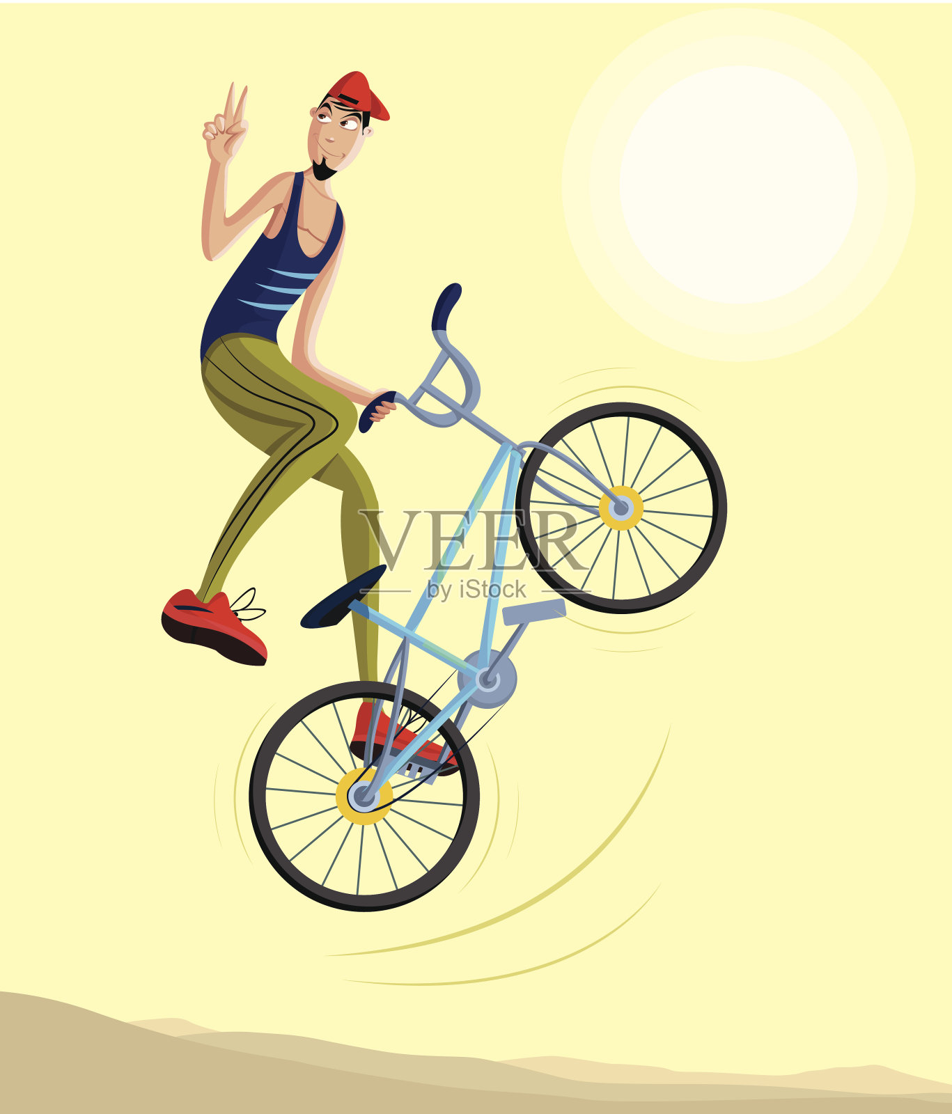 骑自行车的人做特技，并在空中跳跃插画图片素材