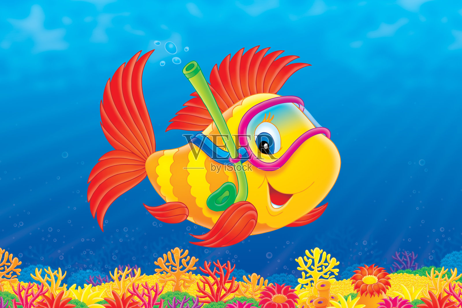 鱼的潜水员插画图片素材