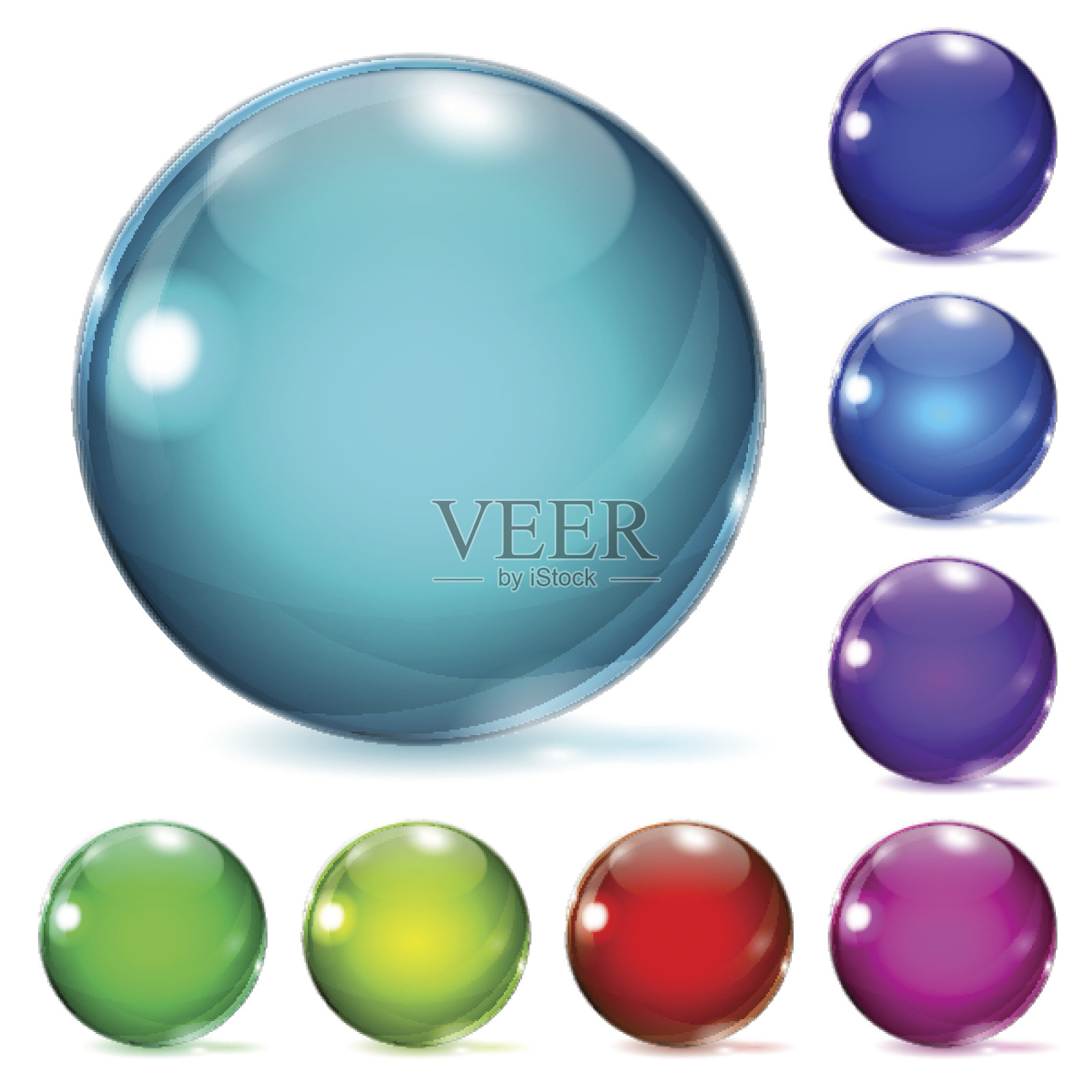 各种大小和颜色的玻璃球插画图片素材