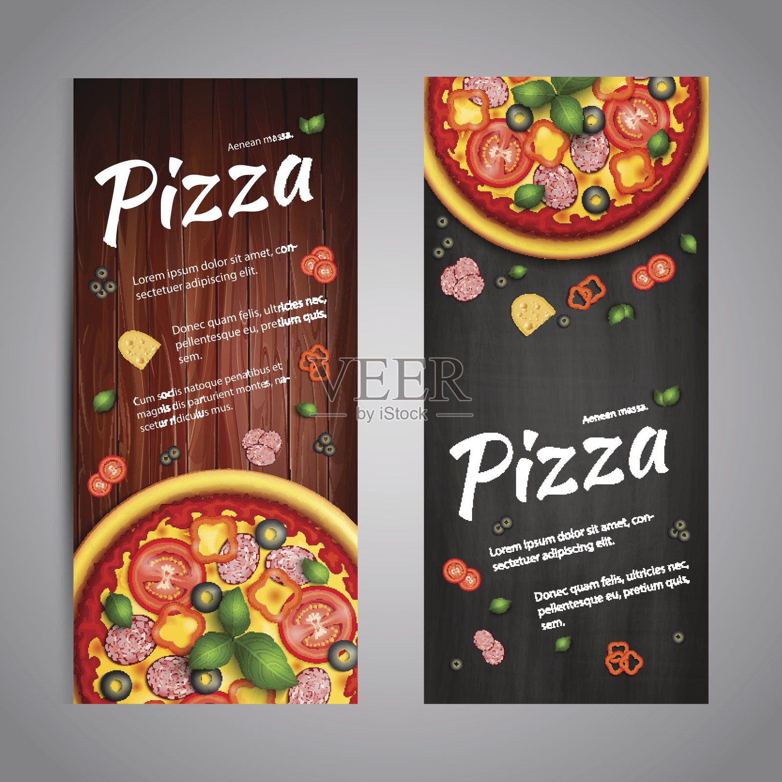 两个现实的披萨矢量传单横幅插画图片素材