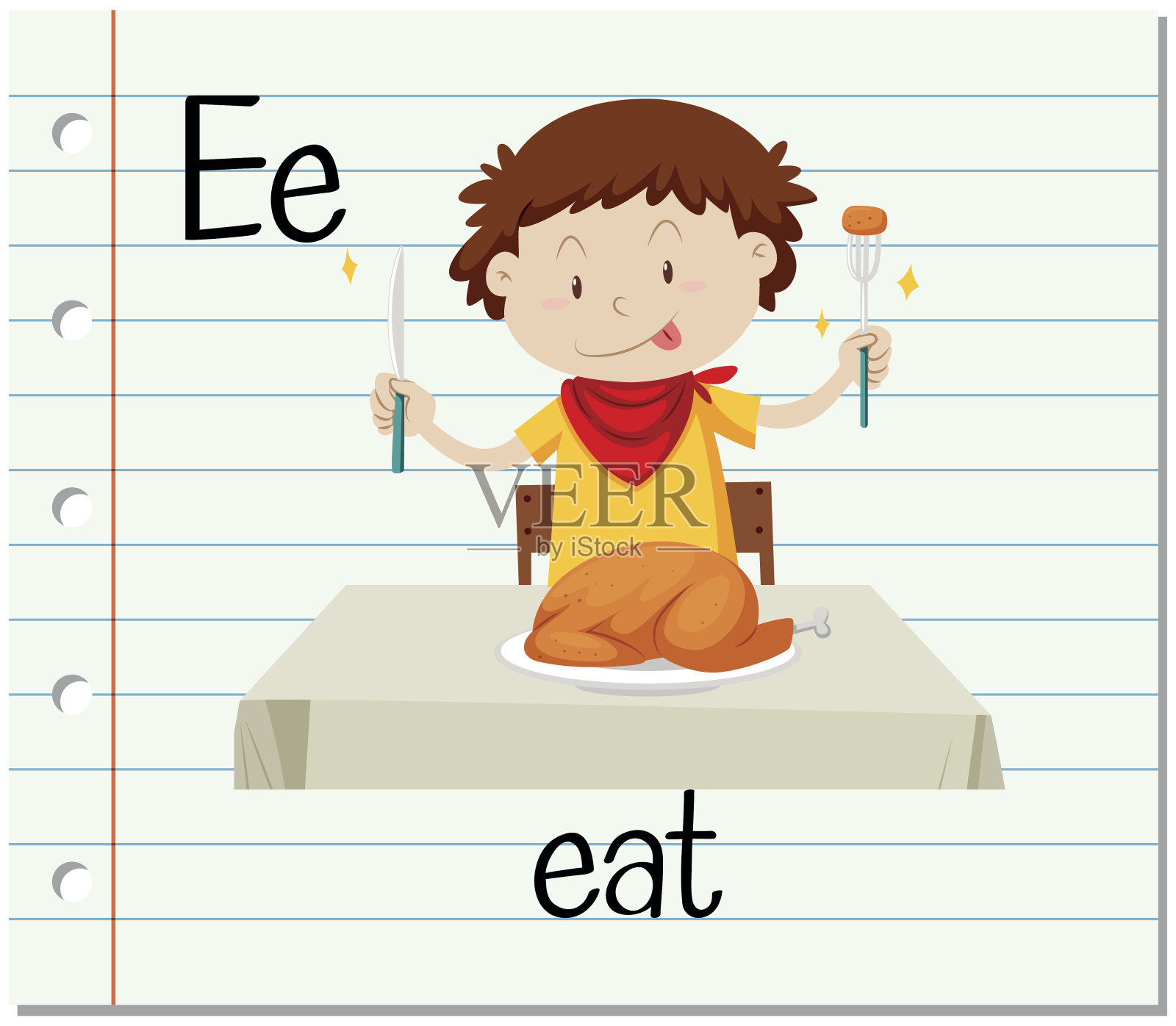 识字卡片上的字母E代表吃插画图片素材