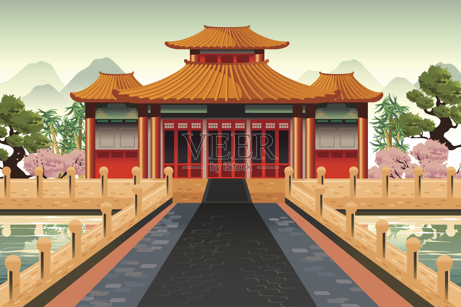 中国寺庙的背景插画图片素材