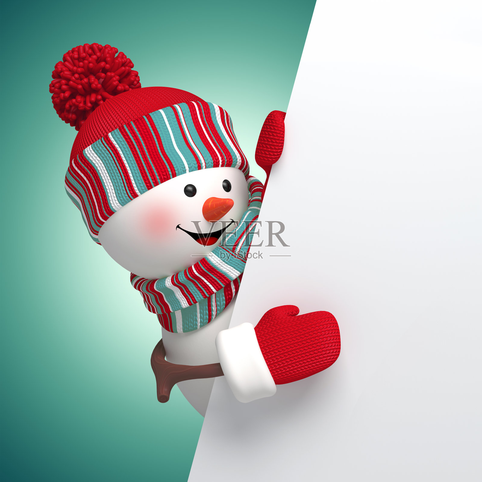 3d雪人拿假期空白页模板，圣诞背景插图设计元素图片