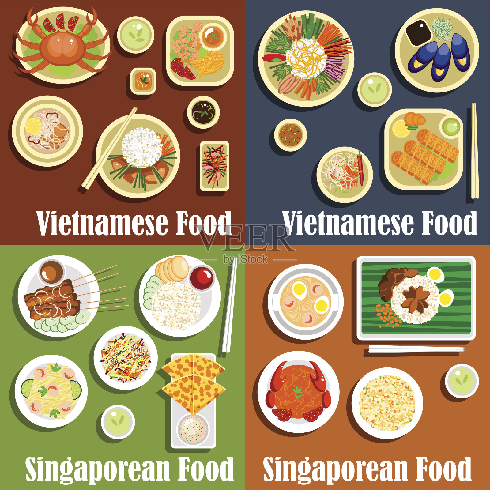 越南菜和新加坡菜插画图片素材