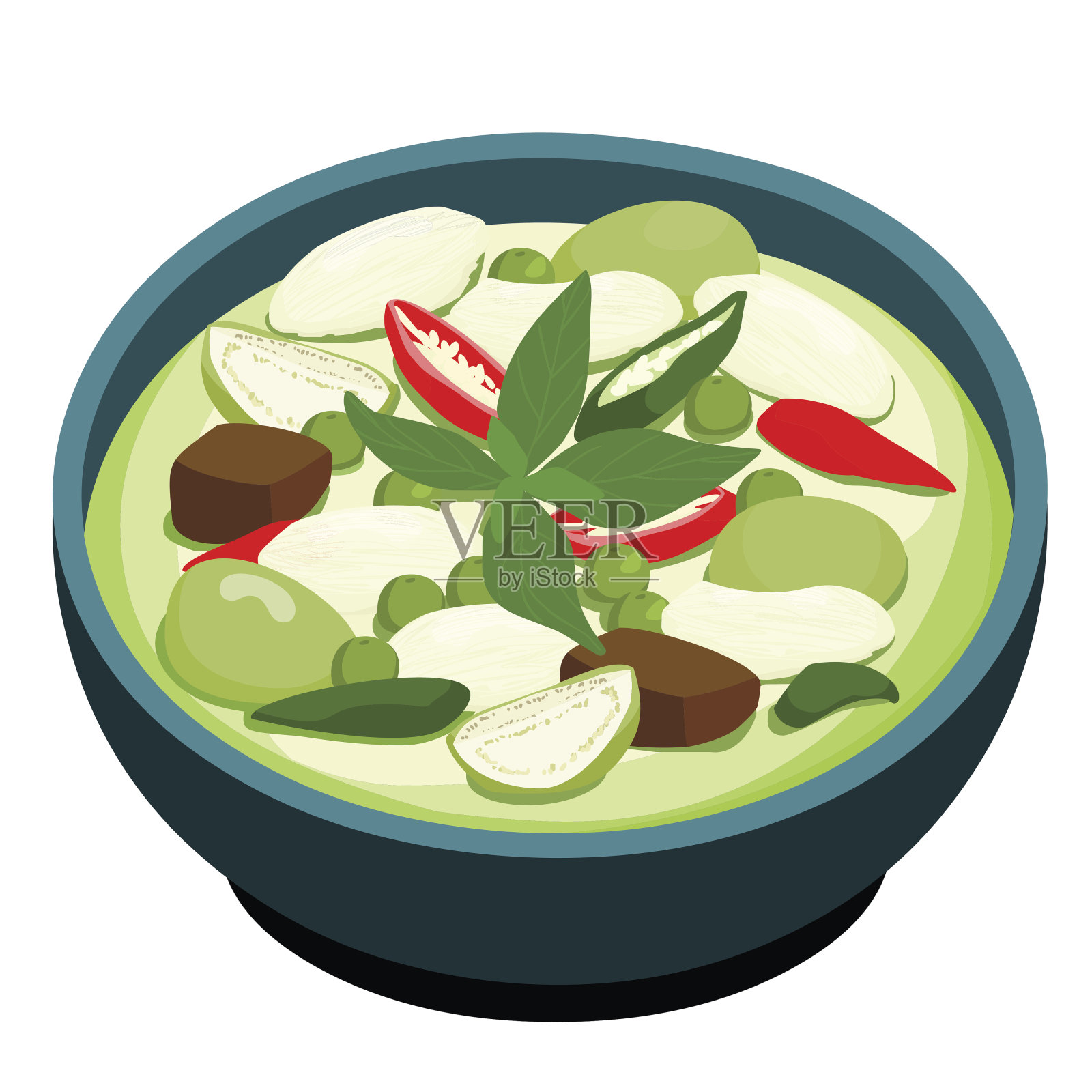 咖喱绿鸡是泰国流行美食的载体插画图片素材