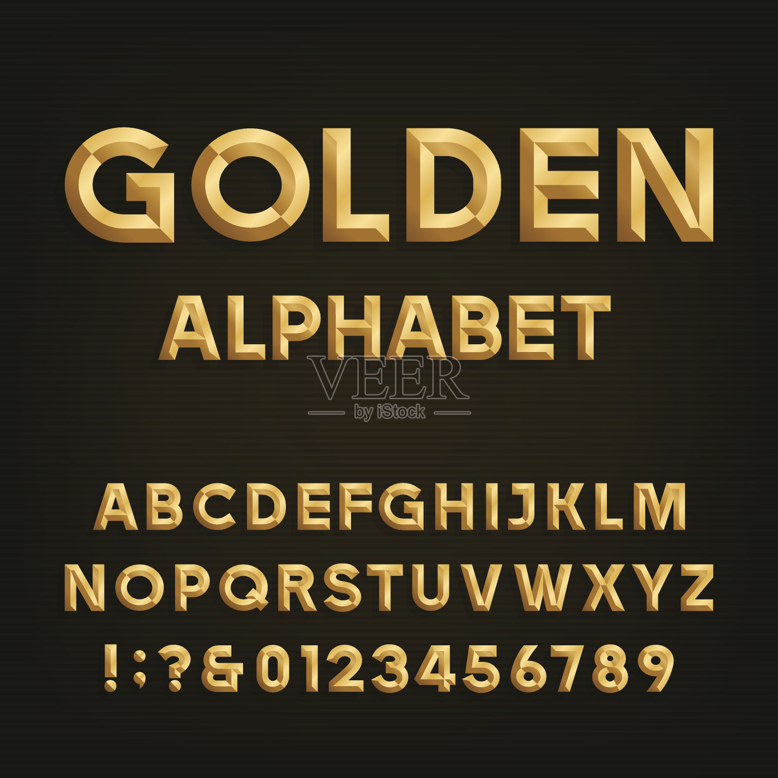 金色的斜字体。向量字母表。设计元素图片