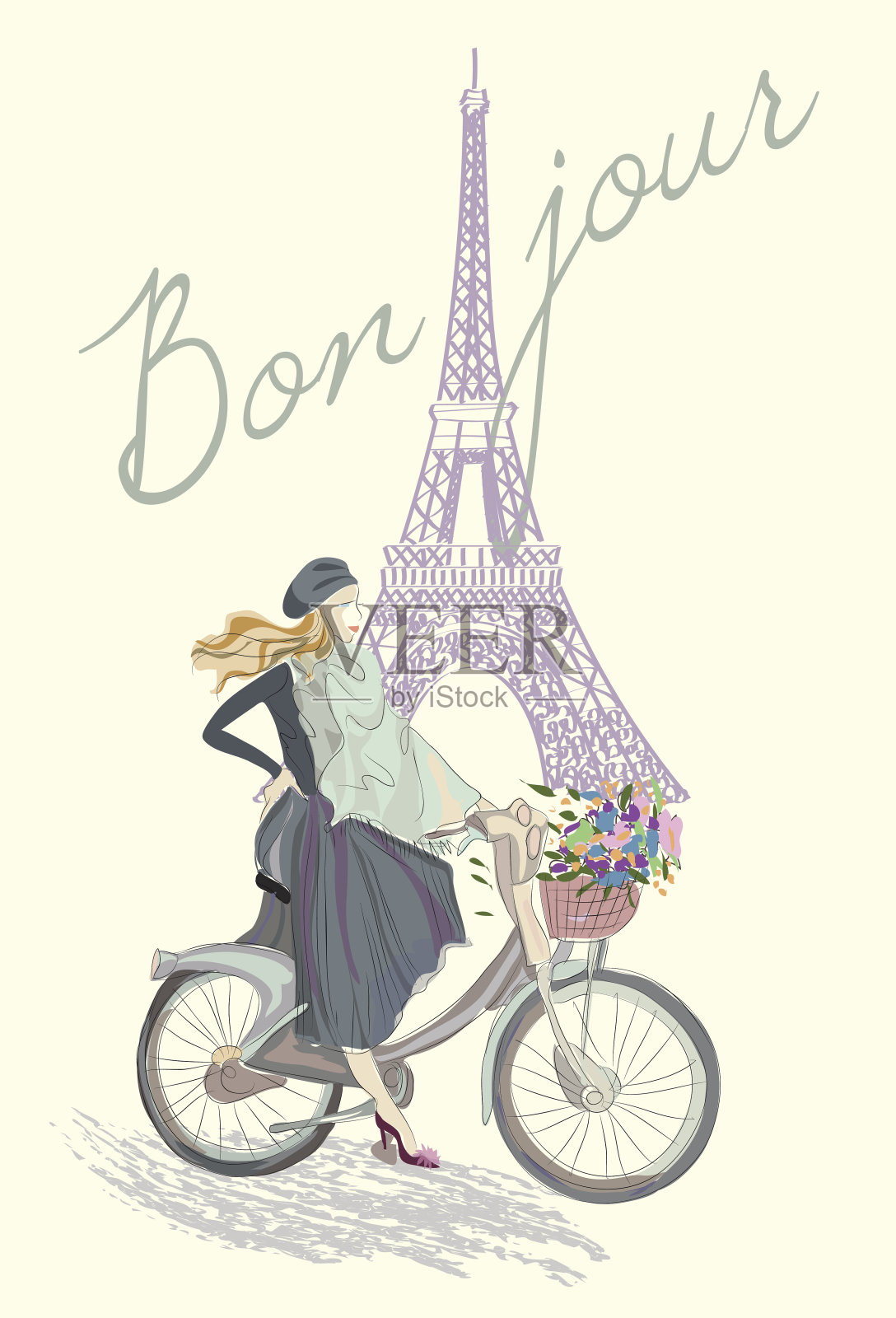 时尚女孩在自行车上插画图片素材