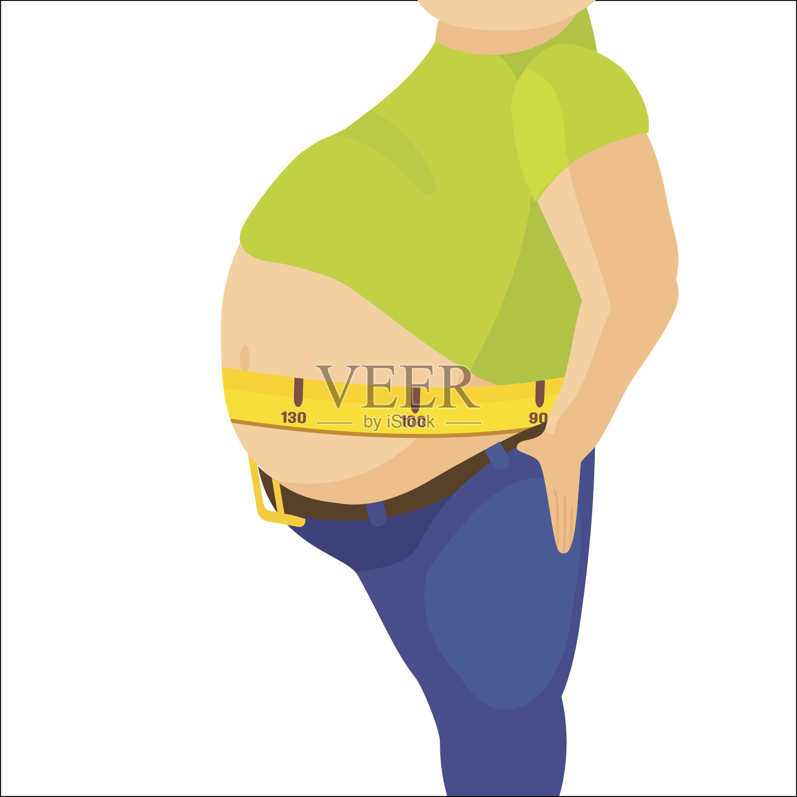 腹部肥胖，超重的男人大肚子。矢量图插画图片素材