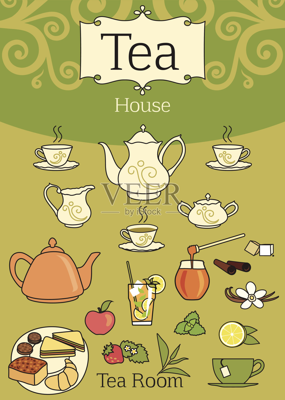 典雅的茶具设计元素插画图片素材